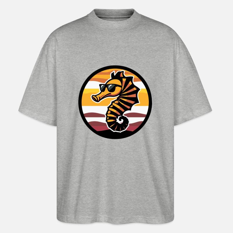 Seepferd Cool Comic - Stanley/Stella Oversized Unisex Bio T-Shirt Blaster 2.0 - Grau meliert