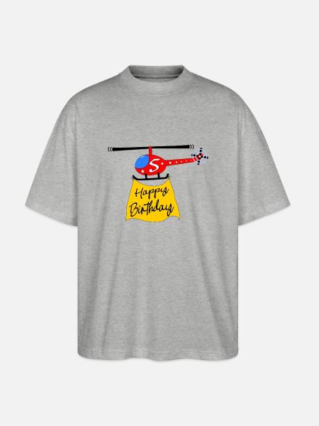 Helikopter Happy Birthday 5 - Stanley/Stella Uniseks oversized bio T-shirt Blaster 2.0 - grijs gemêleerd