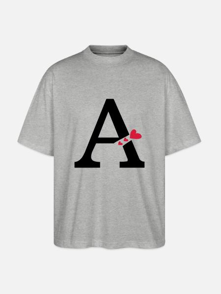 Großbuchstabe A mit Herzen - Stanley/Stella Oversized Unisex Bio T-Shirt Blaster 2.0 - Grau meliert