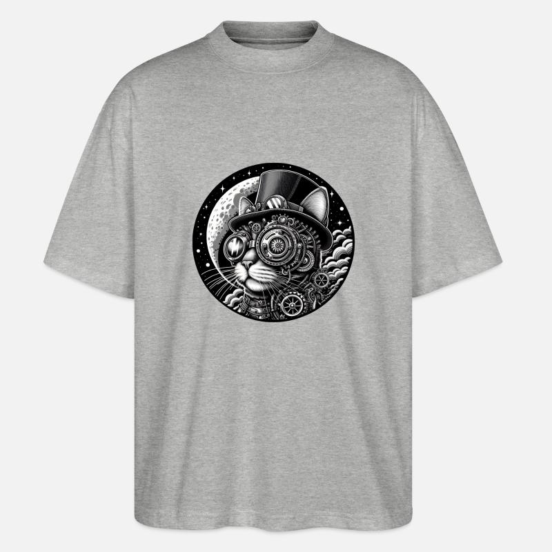 Steampunk Viktorianische Katze - Stanley/Stella Oversized Unisex Bio T-Shirt Blaster 2.0 - Grau meliert