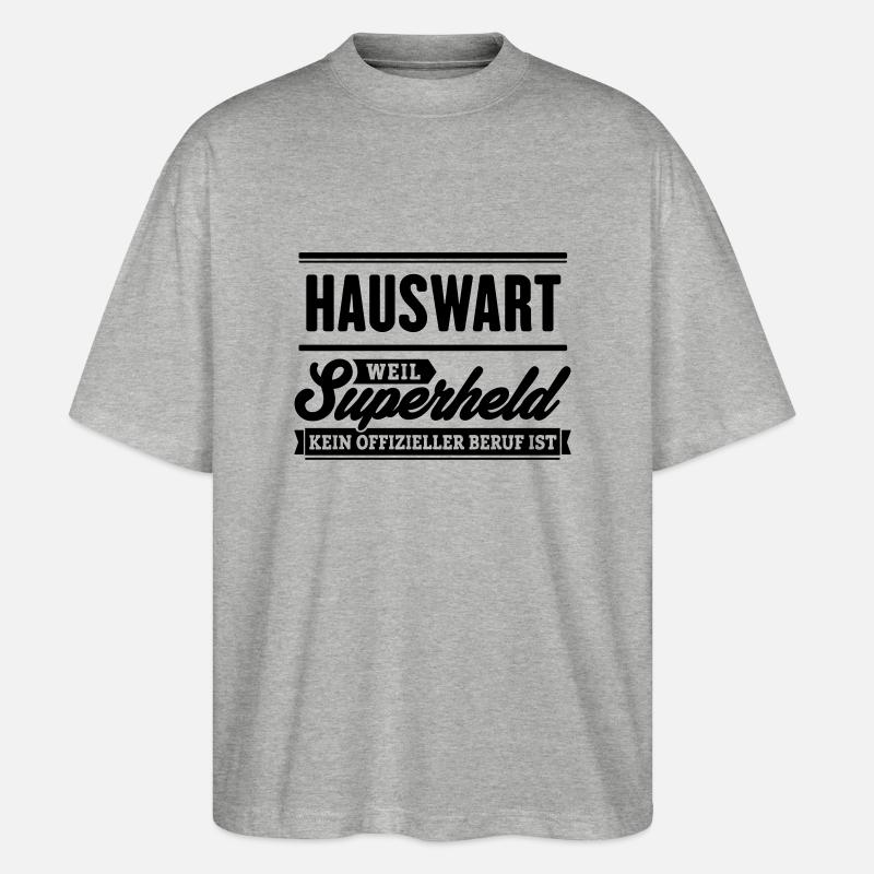 Superheld Hauswart - Stanley/Stella Oversized Unisex Bio T-Shirt Blaster 2.0 - Grau meliert