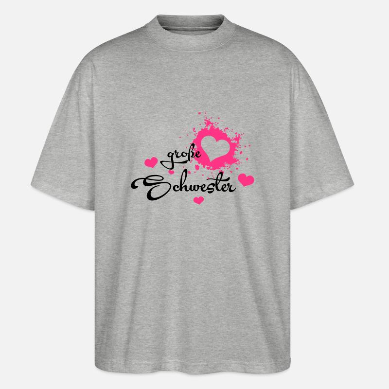 Große Schwester - Herzchen - Stanley/Stella Oversized Unisex Organic T-shirt Blaster 2.0 - heather grey