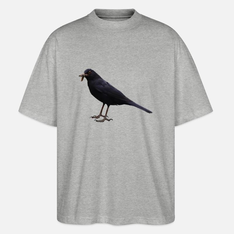 Amsel Vogel schwarzer Vogel - Stanley/Stella Oversized Unisex Bio T-Shirt Blaster 2.0 - Grau meliert