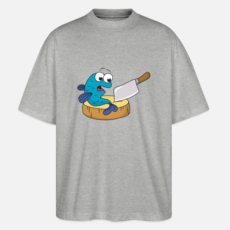 Fisch Messer Beil - Stanley/Stella Oversized Unisex Bio T-Shirt Blaster 2.0 - Grau meliert