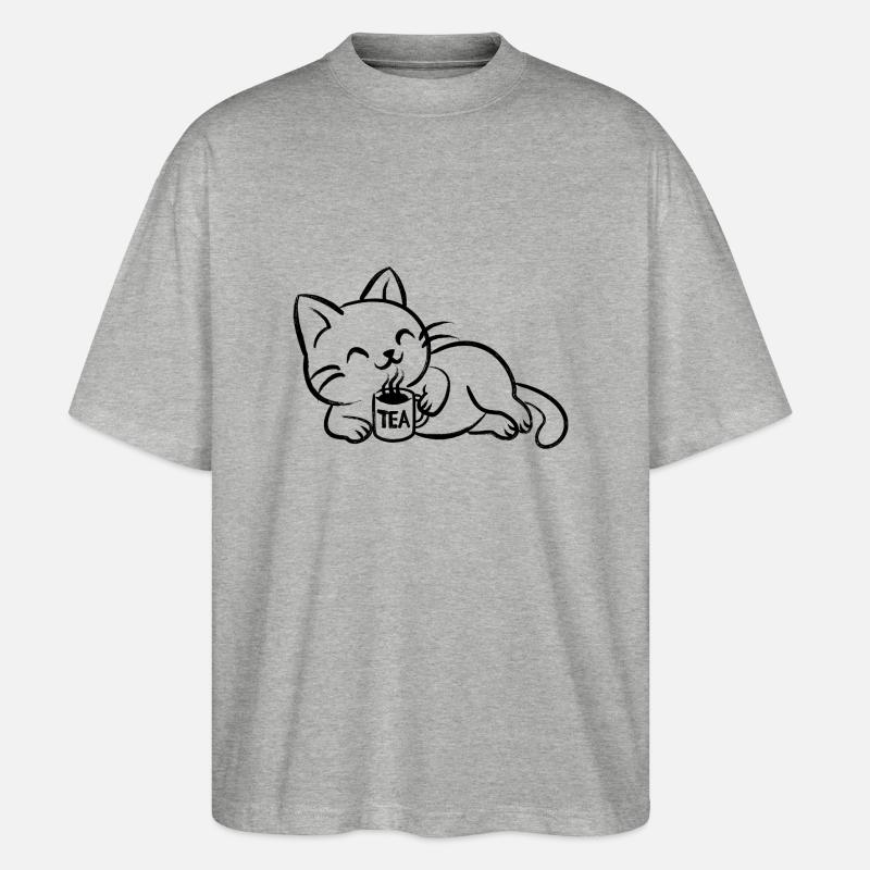 chillin tea cat - Stanley/Stella Oversized Unisex Bio T-Shirt Blaster 2.0 - Grau meliert