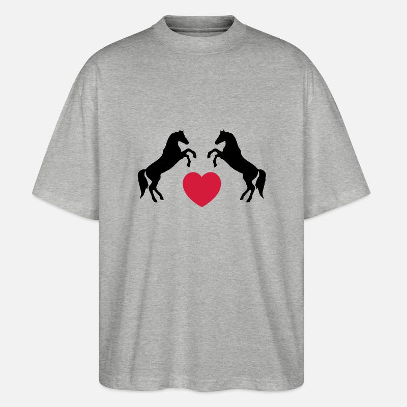 Zwei wilde Pferde mit Herz - Stanley/Stella Oversized Unisex Bio T-Shirt Blaster 2.0 - Grau meliert