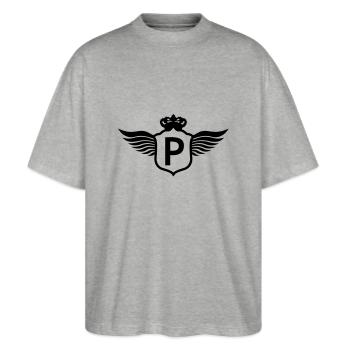 p_shield_f1 - T-shirt bio Blaster 2.0 coupe oversize Stanley/Stella Unisexe - gris chiné - Devant - Alina (178cm) & Michal (187cm)