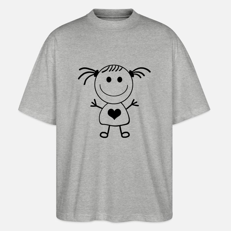 Mädchen Strichmännchen - Stanley/Stella Oversized Unisex Bio T-Shirt Blaster 2.0 - Grau meliert