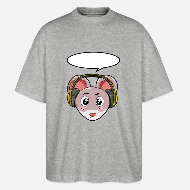 Maus mit Kopfhörer - Stanley/Stella Oversized Unisex Bio T-Shirt Blaster 2.0 - Grau meliert