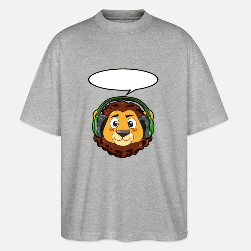 Löwe mit Kopfhörer - Stanley/Stella Oversized Unisex Bio T-Shirt Blaster 2.0 - Grau meliert