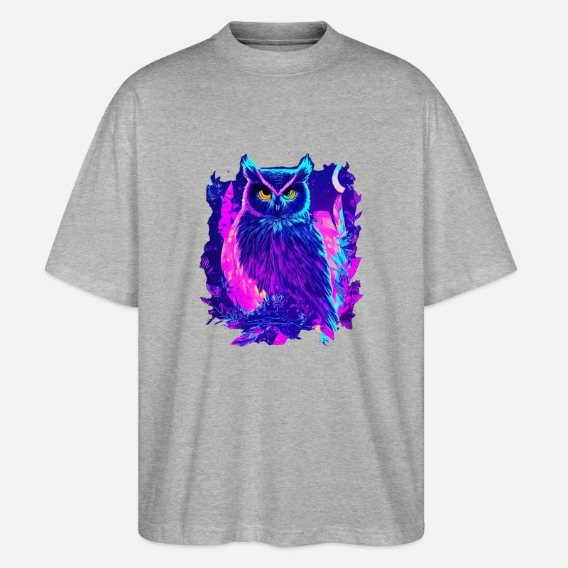 Neon leuchtende Eule Synthwave - Stanley/Stella Oversized Unisex Bio T-Shirt Blaster 2.0 - Grau meliert
