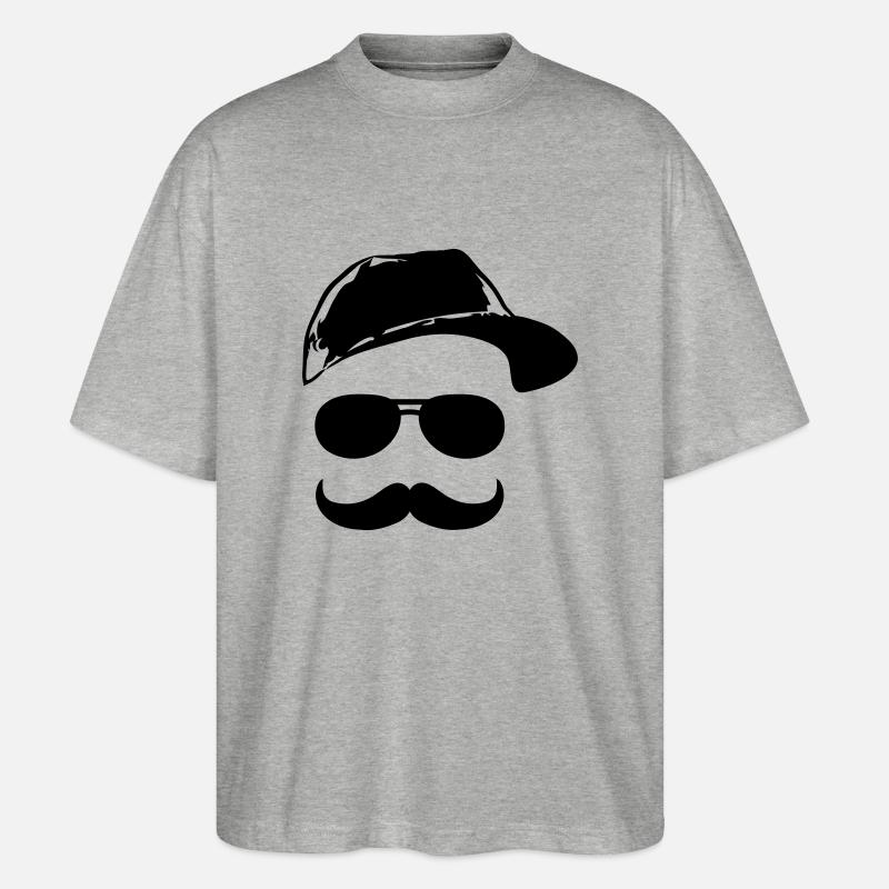 Gesicht mit Schnurrbart - Stanley/Stella Oversized Unisex Bio T-Shirt Blaster 2.0 - Grau meliert