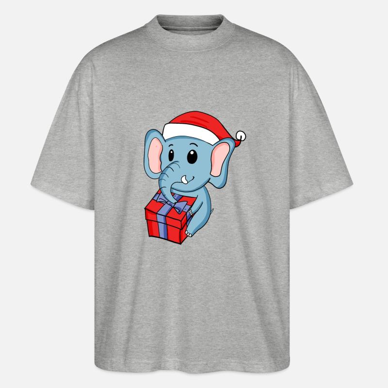 Éléphant de Noël avec cadeaux - T-shirt bio Blaster 2.0 coupe oversize Stanley/Stella Unisexe - gris chiné