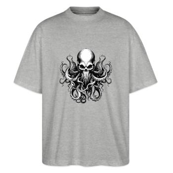 Human skull with tentacles 04 - Stanley/Stella Oversized Unisex Bio T-Shirt Blaster 2.0 - Grau meliert - Vorne - Alina (178cm) & Michal (187cm)