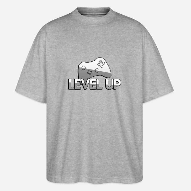 LEVEL UP + Controller - Gaming - Stanley/Stella Oversized Unisex Organic T-shirt Blaster 2.0 - heather grey