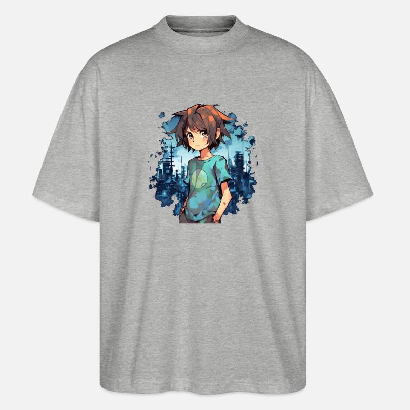 Anime Boy - Stanley/Stella Oversized Unisex Bio T-Shirt Blaster 2.0 - Grau meliert