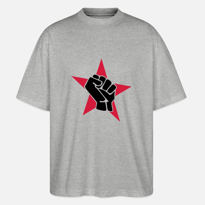 Roter Stern mit Faust - Stanley/Stella Oversized Unisex Bio T-Shirt Blaster 2.0 - Grau meliert