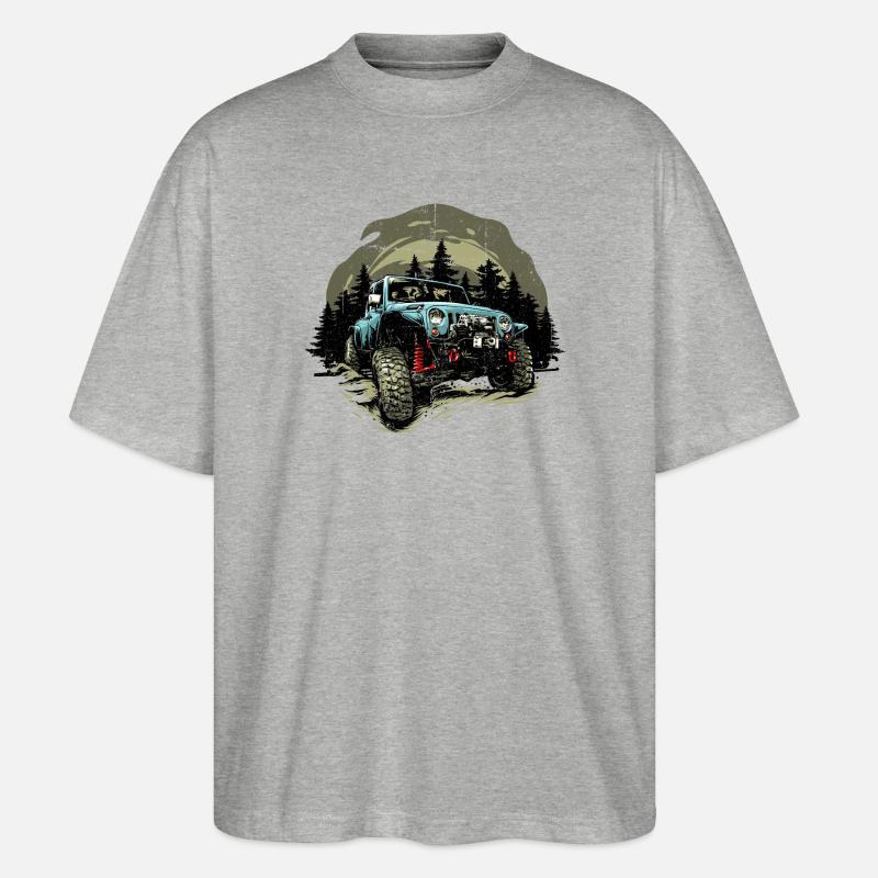 Blauer Jeep Offroad Wald - Stanley/Stella Oversized Unisex Bio T-Shirt Blaster 2.0 - Grau meliert