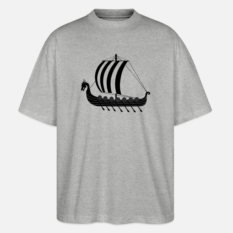 Wikinger-Drachenschiff dragar - Stanley/Stella Oversized Unisex Bio T-Shirt Blaster 2.0 - Grau meliert