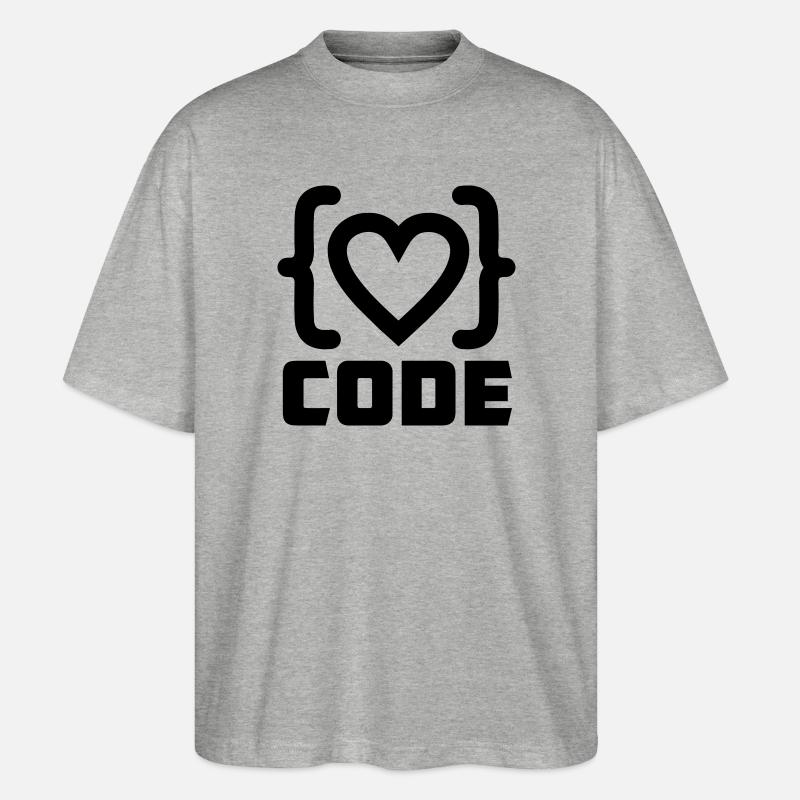 Herzprogrammierer Code Logo mit Text CODE - Stanley/Stella Oversized Unisex Bio T-Shirt Blaster 2.0 - Grau meliert