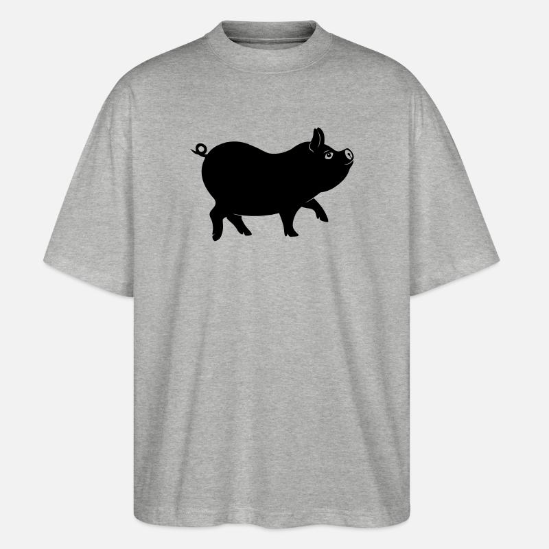 Schweineschattenfigur mit lockigem Schwanz - Stanley/Stella Oversized Unisex Bio T-Shirt Blaster 2.0 - Grau meliert