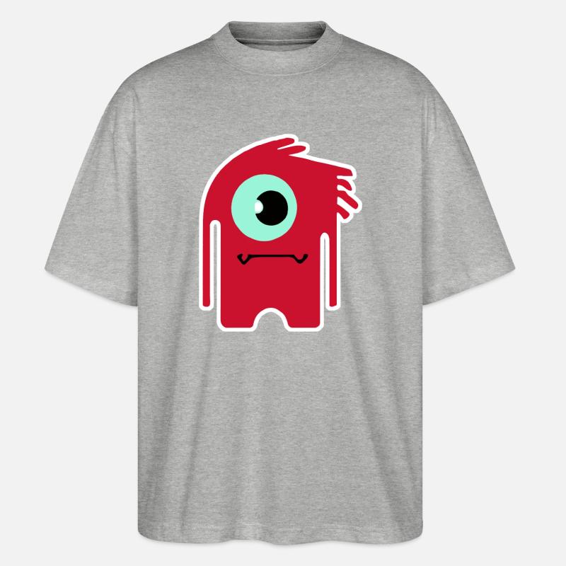 Rotes Zyklopenmonster | Lustiger Chibi-Alien - Stanley/Stella Oversized Unisex Bio T-Shirt Blaster 2.0 - Grau meliert