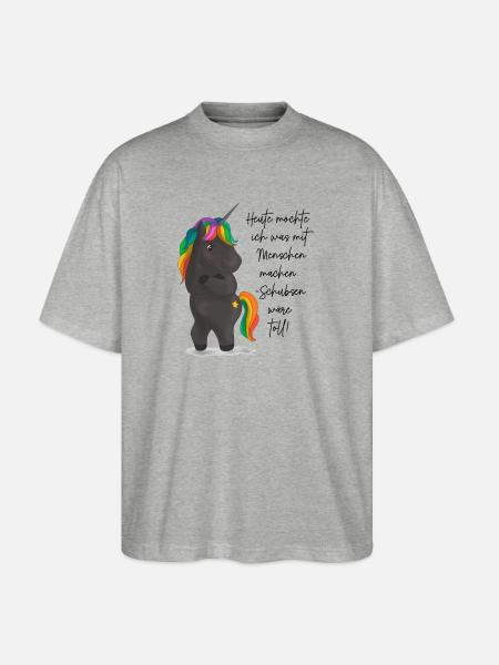 Einhorndrache mit Regenbogenmähne - Stanley/Stella Oversized Unisex Bio T-Shirt Blaster 2.0 - Grau meliert