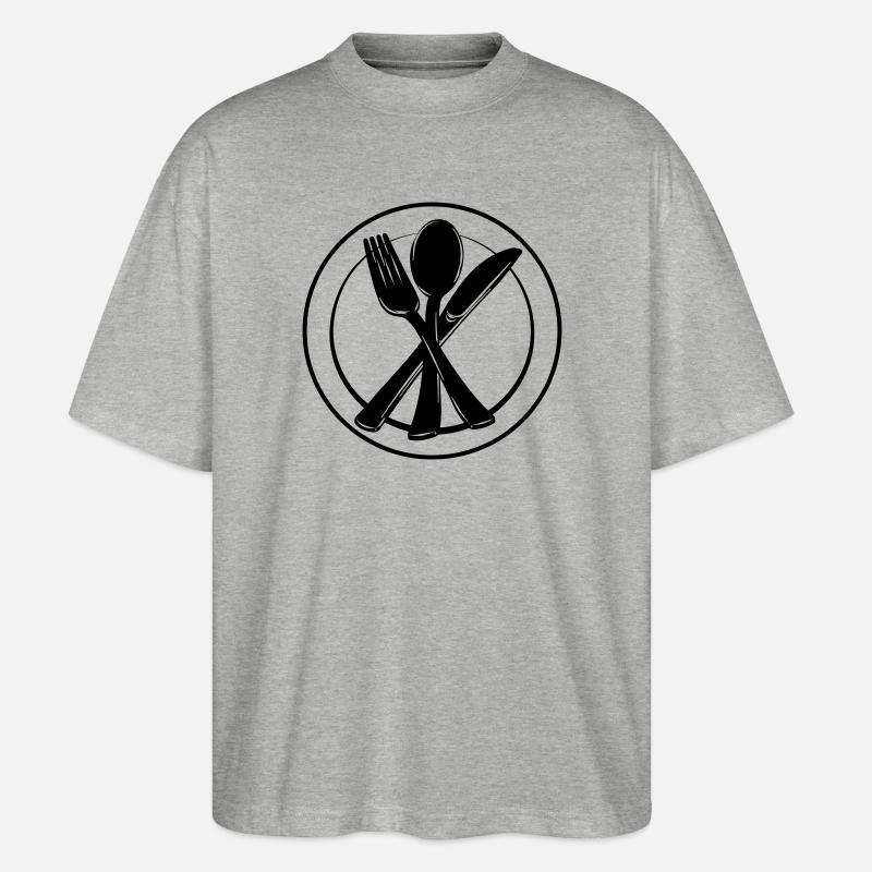 Messer, Gabel und Löffel auf Teller - Stanley/Stella Oversized Unisex Bio T-Shirt Blaster 2.0 - Grau meliert