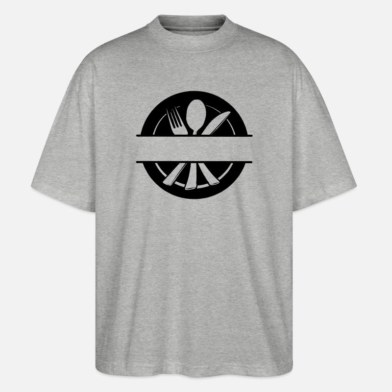 Besteck-Menü-Logo mit Teller - Stanley/Stella Oversized Unisex Bio T-Shirt Blaster 2.0 - Grau meliert