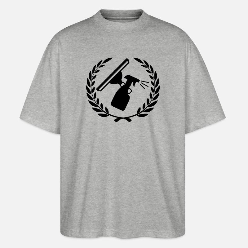 Fensterputzer-Logo mit Lorbeerkranz - Stanley/Stella Oversized Unisex Bio T-Shirt Blaster 2.0 - Grau meliert