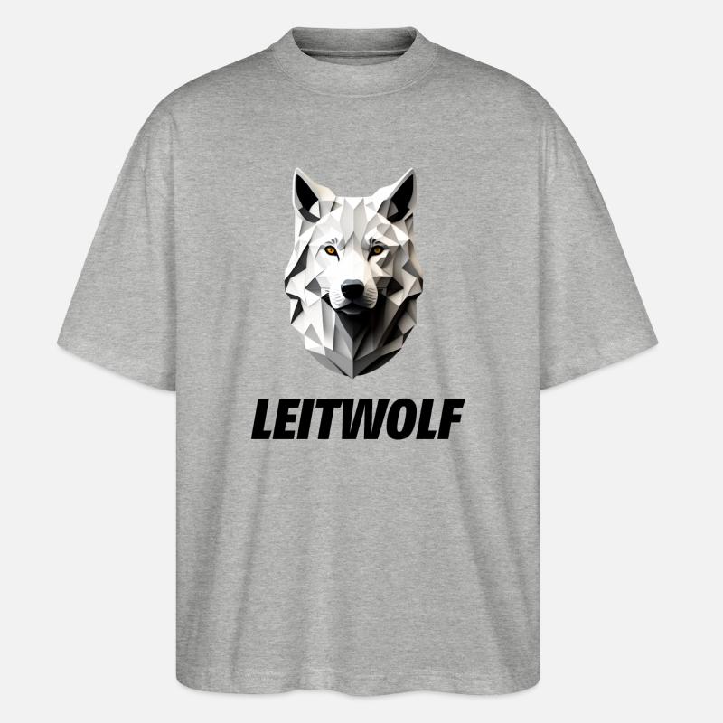 weißer Kopf vom Leitwolf - Stanley/Stella Oversized Unisex Bio T-Shirt Blaster 2.0 - Grau meliert