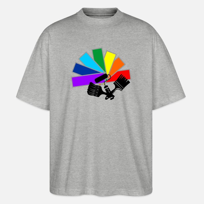 Farbfächerdeck mit Schattenpinseln und Rollenlogo - Stanley/Stella Oversized Unisex Bio T-Shirt Blaster 2.0 - Grau meliert