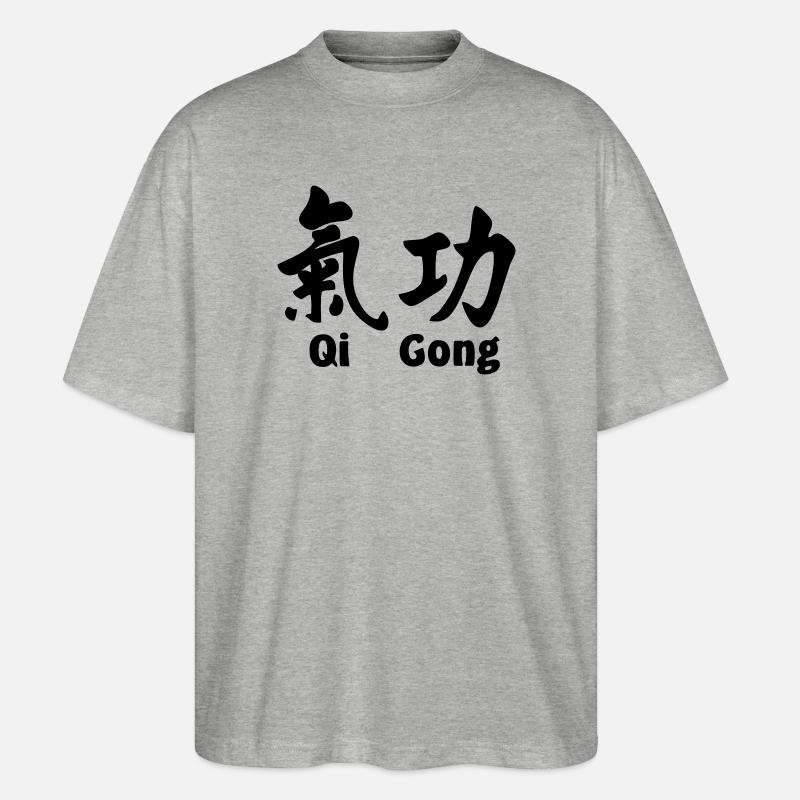 QI-Gong-Skript mit Text horizontal - Stanley/Stella Oversized Unisex Bio T-Shirt Blaster 2.0 - Grau meliert
