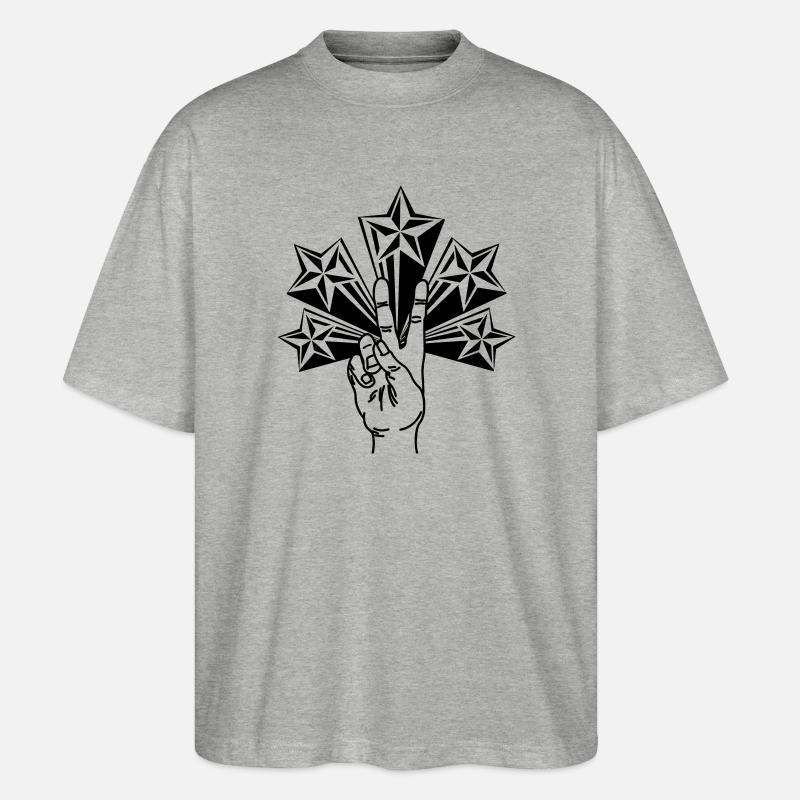 Fünf Sterne mit Peace-Zeichen V - Stanley/Stella Oversized Unisex Bio T-Shirt Blaster 2.0 - Grau meliert