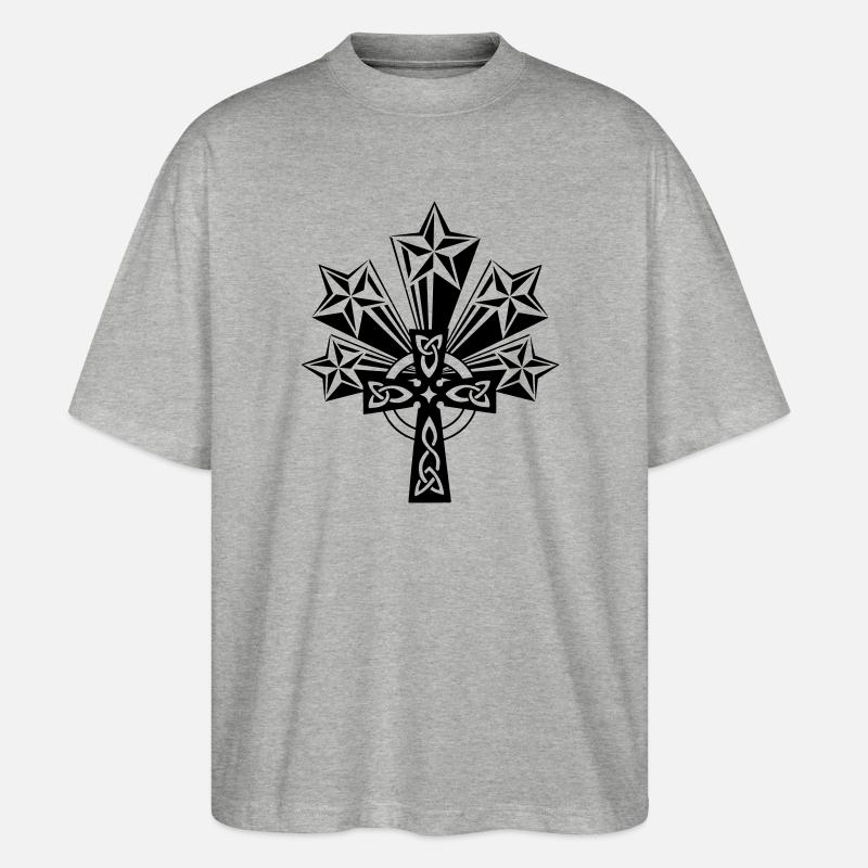 Keltisches Kreuz 5 Sterne - Stanley/Stella Oversized Unisex Bio T-Shirt Blaster 2.0 - Grau meliert