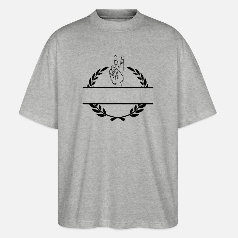 Friedenszeichenhand im Lorbeerkranzmonogramm - Stanley/Stella Oversized Unisex Bio T-Shirt Blaster 2.0 - Grau meliert