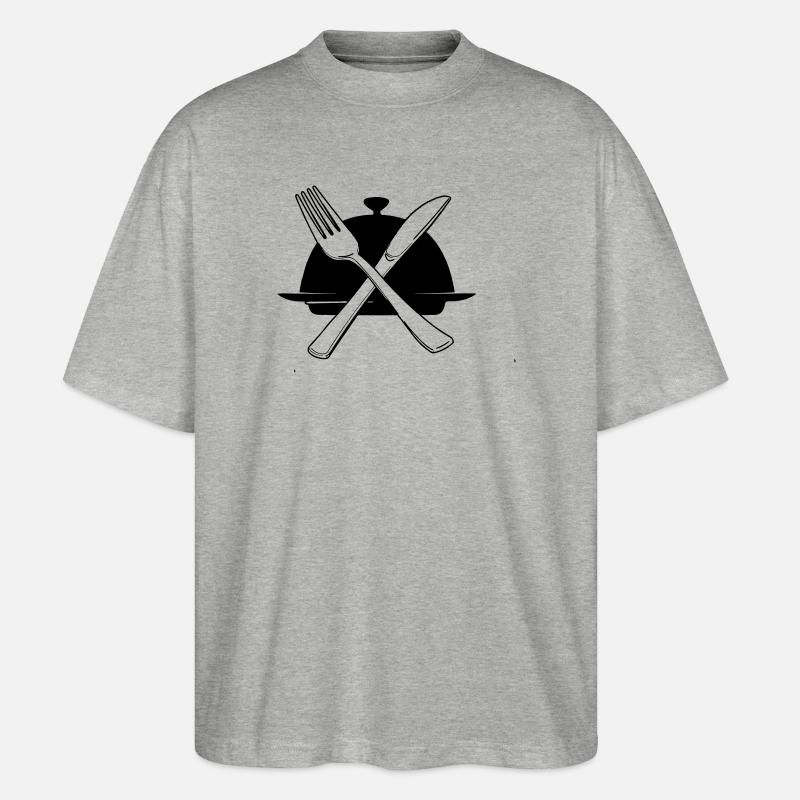Schüssel mit Messer und Gabel - Stanley/Stella Oversized Unisex Bio T-Shirt Blaster 2.0 - Grau meliert