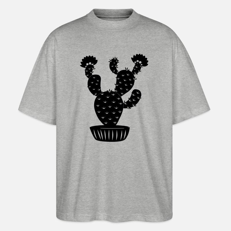 Blumentopf mit Kaktus - Stanley/Stella Oversized Unisex Bio T-Shirt Blaster 2.0 - Grau meliert
