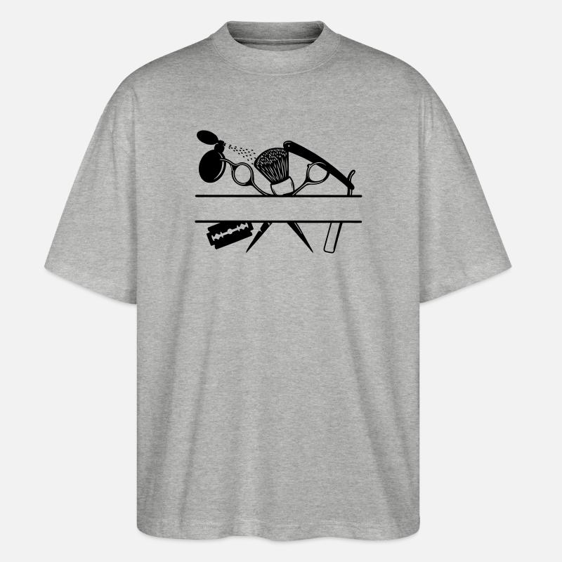 Bannière de texte d’attributs de coiffeurs - T-shirt bio Blaster 2.0 coupe oversize Stanley/Stella Unisexe - gris chiné