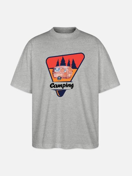 Retro Caravan im Wald - Stanley/Stella Oversized Unisex Bio T-Shirt Blaster 2.0 - Grau meliert