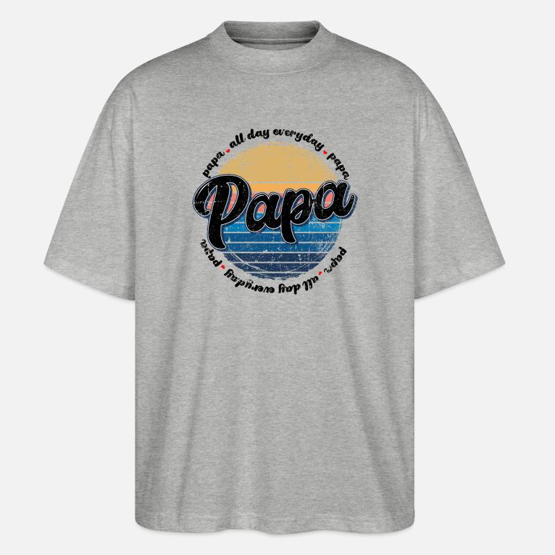 Papa Retro Sunset Script - Stanley/Stella Oversized Unisex Organic T-shirt Blaster 2.0 - heather grey