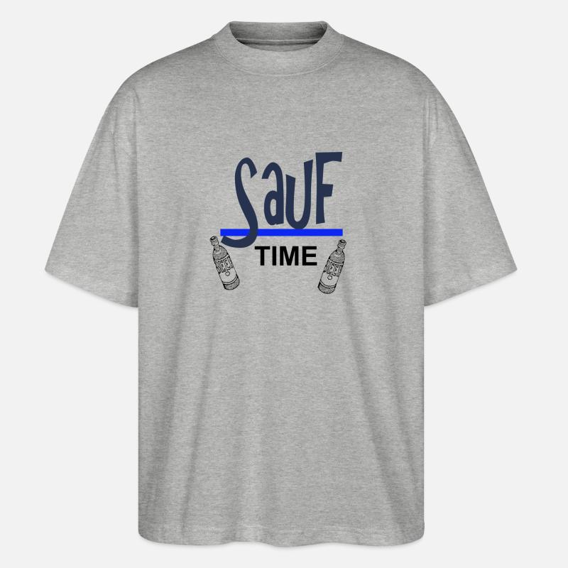 Sauf-Time-Logo mit Blauer Unterstreichung - Stanley/Stella Oversized Unisex Bio T-Shirt Blaster 2.0 - Grau meliert