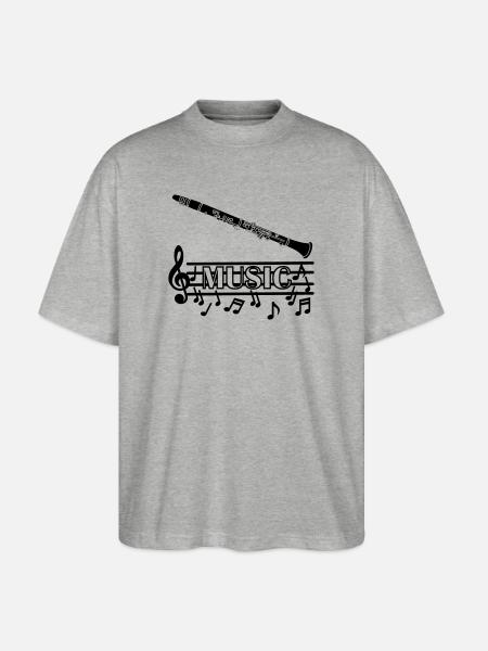 Clarinette instrument à vent avec des sons musicaux en dessous - T-shirt bio Blaster 2.0 coupe oversize Stanley/Stella Unisexe - gris chiné