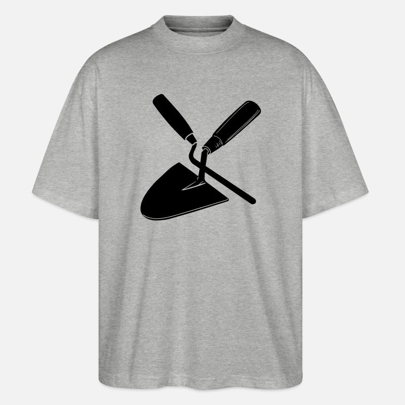 Joint nail and trowel, mason's tools - Stanley/Stella Oversized Unisex Organic T-shirt Blaster 2.0 - heather grey