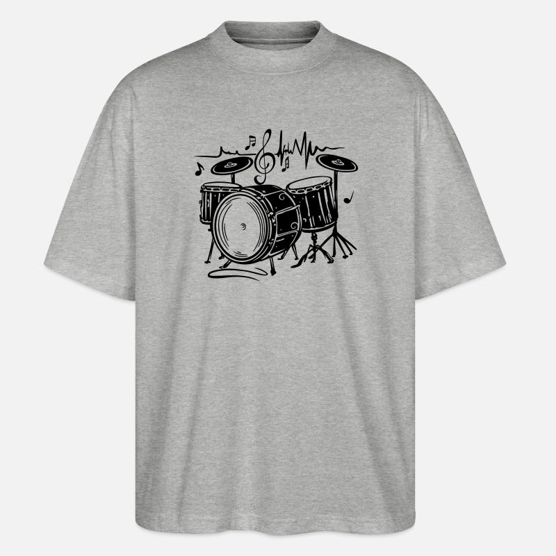 Schlagzeug Drums mit Herzschlag - Stanley/Stella Oversized Unisex Bio T-Shirt Blaster 2.0 - Grau meliert
