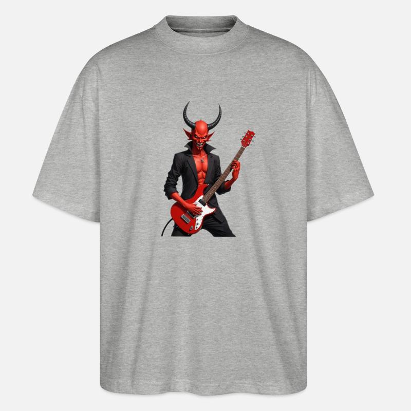Teufel mit roter E-Gitarre - Stanley/Stella Oversized Unisex Bio T-Shirt Blaster 2.0 - Grau meliert