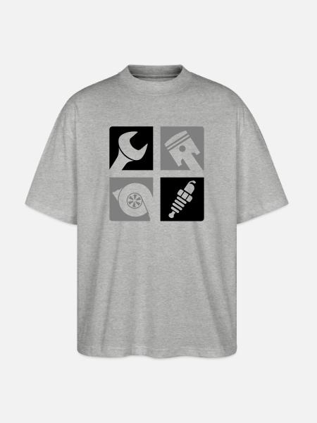 Wrench Piston Turbo Spark Plug Emblem - Stanley/Stella Oversized Unisex Organic T-shirt Blaster 2.0 - heather grey
