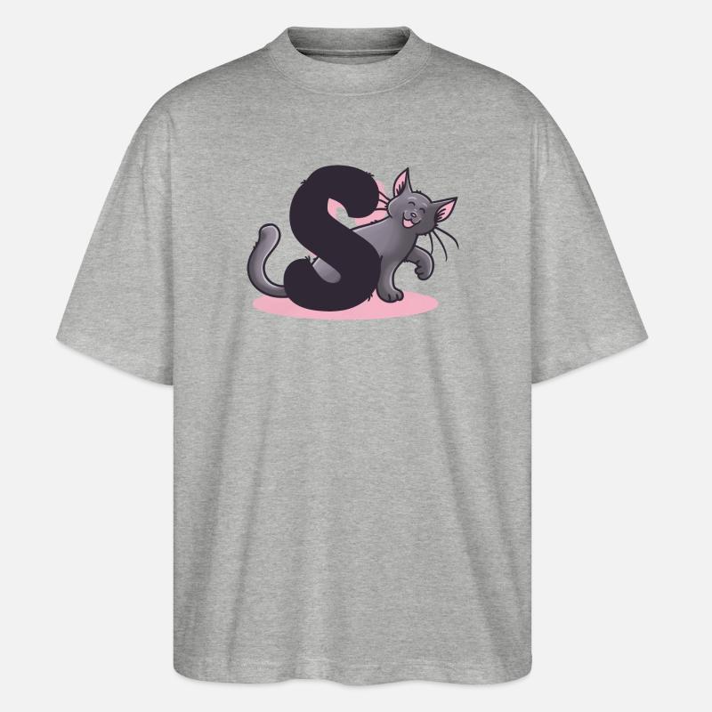 Katze Buchstabe S - Stanley/Stella Oversized Unisex Bio T-Shirt Blaster 2.0 - Grau meliert