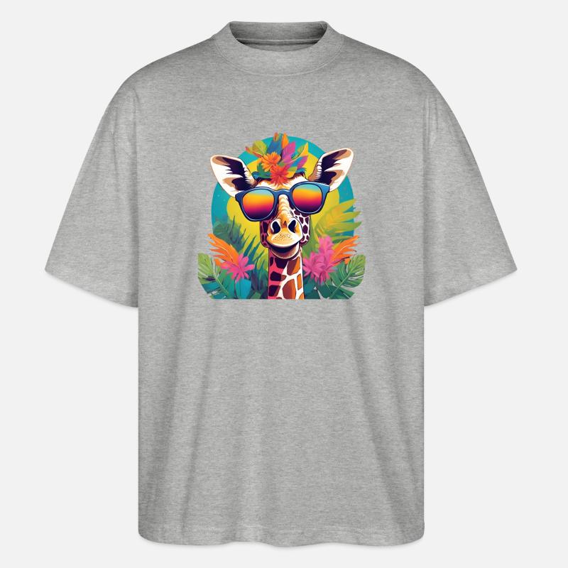 Lebendige Dschungel-Giraffe mit Sonnenbrille - Stanley/Stella Oversized Unisex Bio T-Shirt Blaster 2.0 - Grau meliert