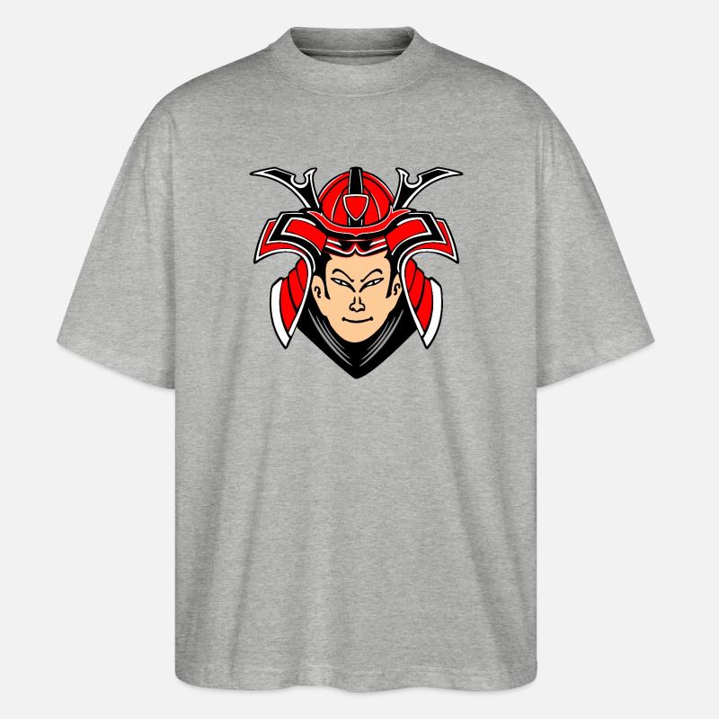 Samurai mit Helmdesign - Stanley/Stella Oversized Unisex Bio T-Shirt Blaster 2.0 - Grau meliert